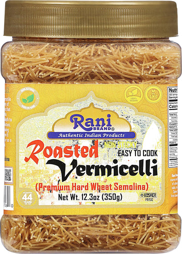 Rani Roasted Vermicelli (Roasted Wheat Noodles) 12.25oz (350g) PET Jar ~ All Natural | Vegan | NON-GMO | Kosher | Indian Origin