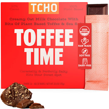 TCHO Organic Toffee Time Oat Milk Chocolate with Sea Salt - 100% Plant-based, Vegan, Soy-Free, Gluten-Free, Pure Cacao Bars - Sw