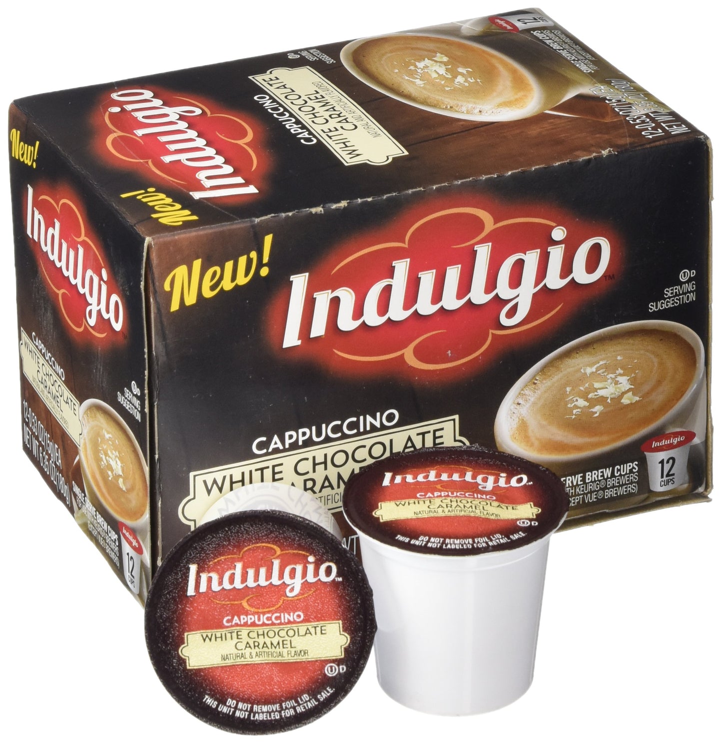 Indulgio Cappuccino Single Serve Cups, White Chocolate Caramel, 12 Count for Keurig K-Cup malt-inspired