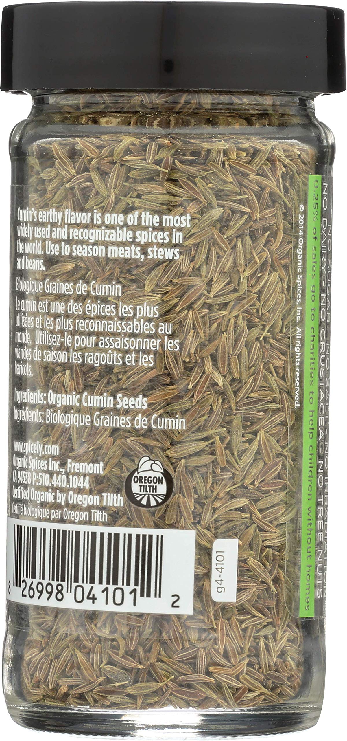 Spicely Organic Cumin Seeds Whole 1.70 Ounce Jar Certified Gluten Free