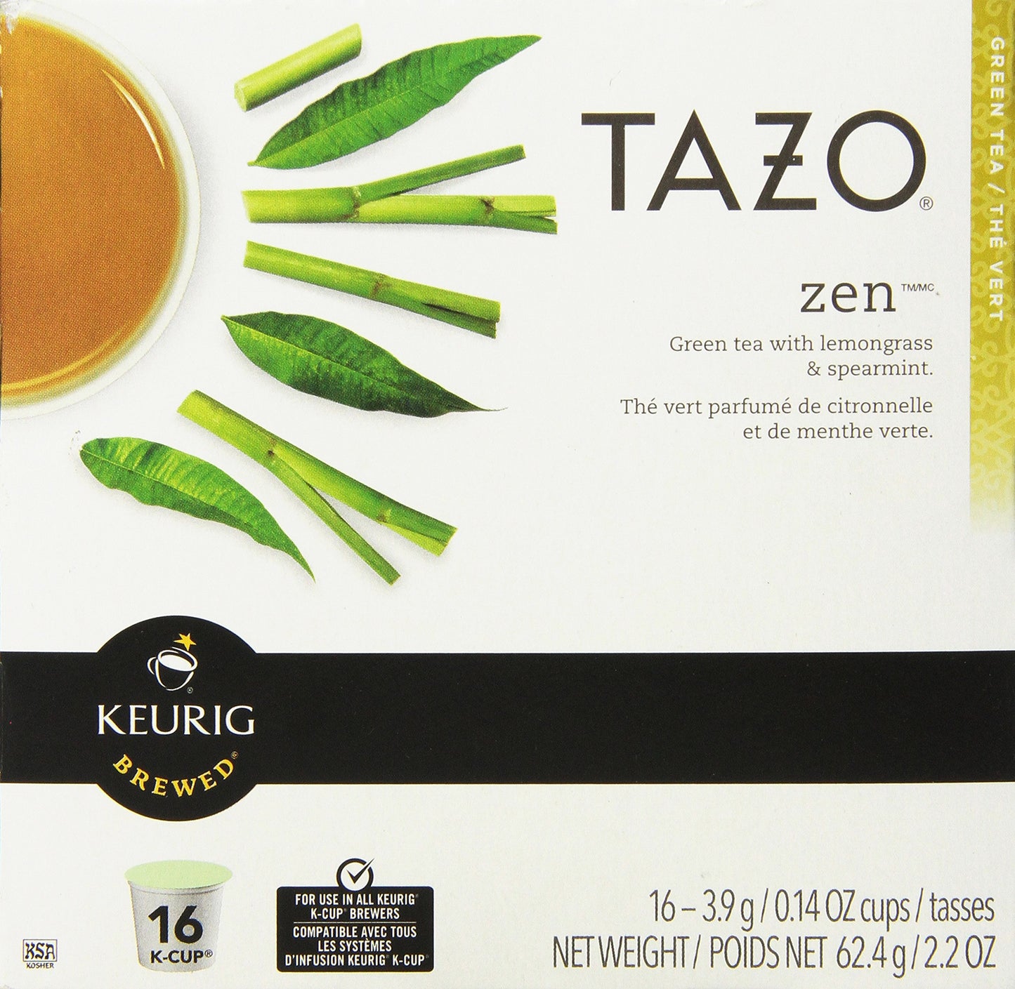 TAZO Zen Green Tea K-Cups, 16 Count, Model 10519, White