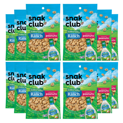 Snak Club Peanuts with Hidden Valley Ranch Seasoning, Roasted Nuts, Gluten-Free and Kosher Snack, 2.25 oz Snack Bags, 12 Pack