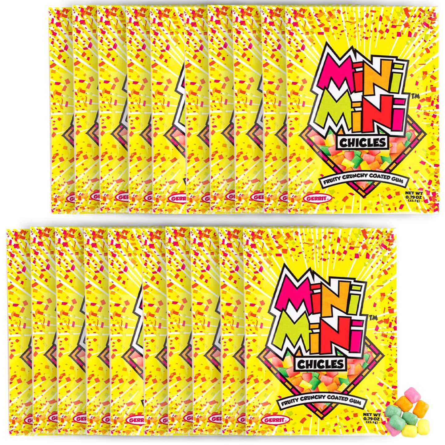Gerrits Mini Mini Fruit Chicles Gum, 0.79 Ounce Pouches - 20 Count Display Box