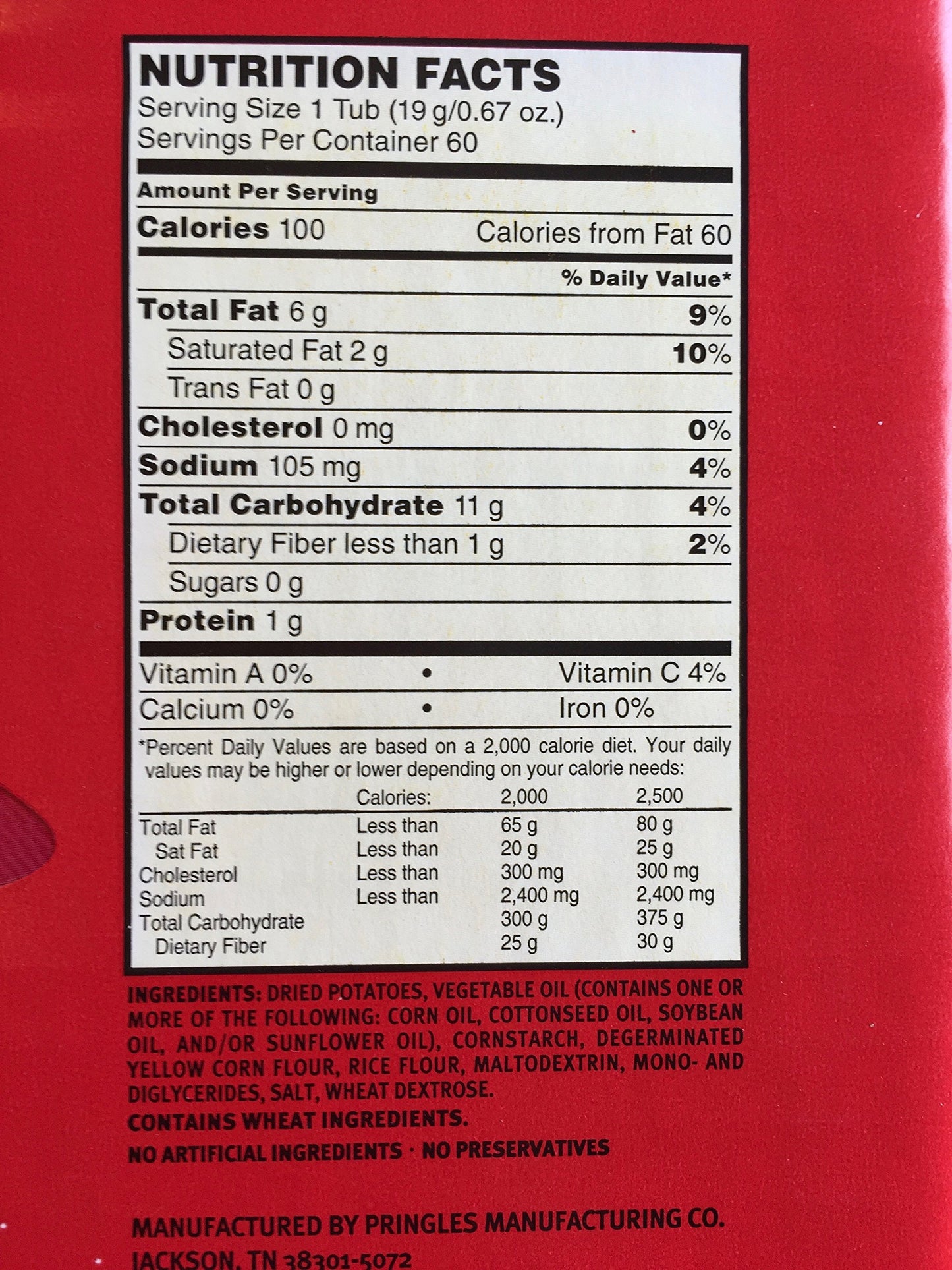 Pringles Original Snack Pack Tubs 60-0.67Oz