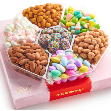 NUT CRAVINGS Fathers Day Gourmet Dad Treats - Candies & Mixed Nuts Gift Basket in Red & Gold Box (7 Assortments, 1 LB) Food Arra