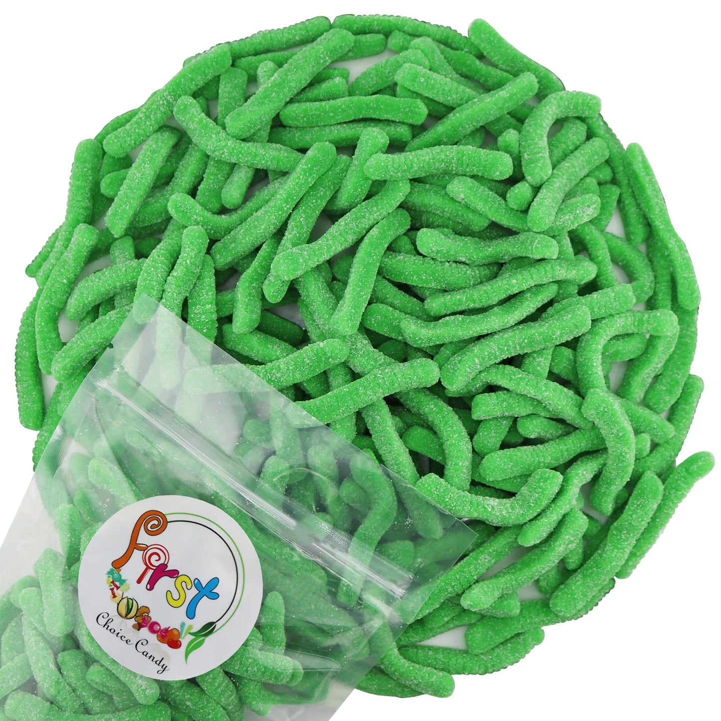Firstchoicecandy Sweet & Sour Gummy Worms, Multi Flavors And Solid Colors (5 Pound, Sour Green Apple)