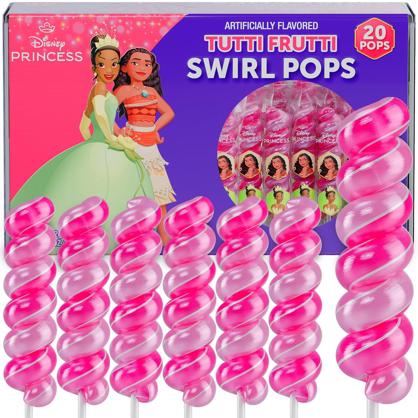 Disney Princess Lollipops Swirl 20pk- Disney Princess Candy For Princess Party Favors - Cupcake Toppers & Snacks - Birthday Part