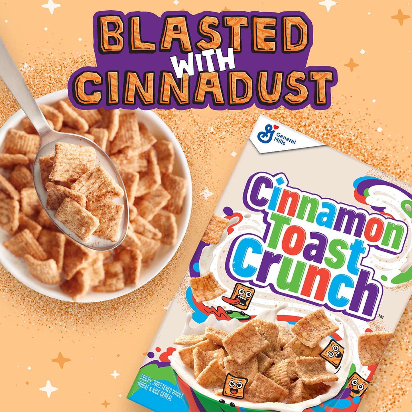 Cinnamon Toast Crunch, Breakfast Cereal, Cinnamon Sugar Squares, 27 oz (Pack of 8)