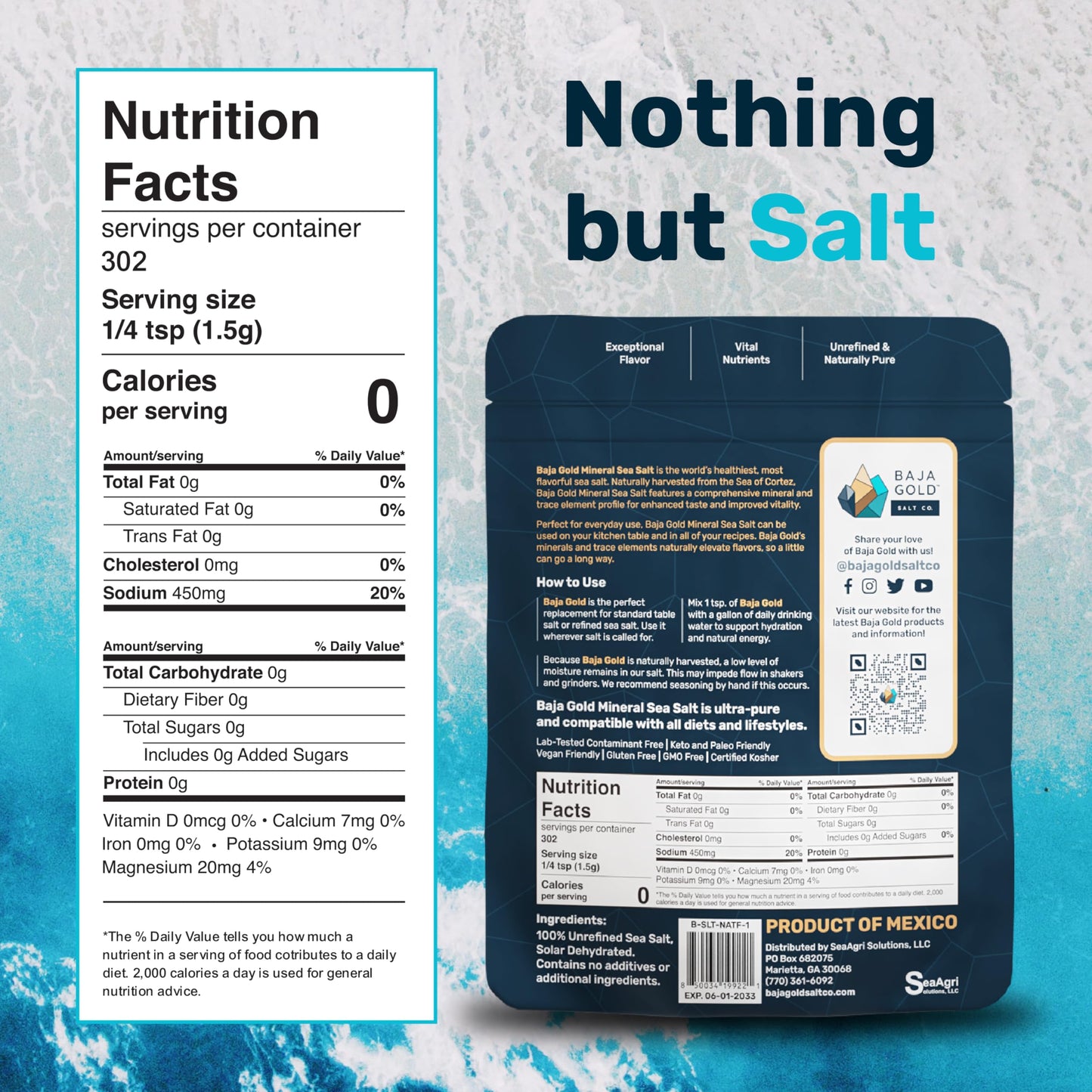 Baja Gold Mineral Sea Salt - Organic Low Sodium Cooking & Baking Salt, 16 oz Resealable Bag, Ideal for Culinary Creations, 300+ Servings