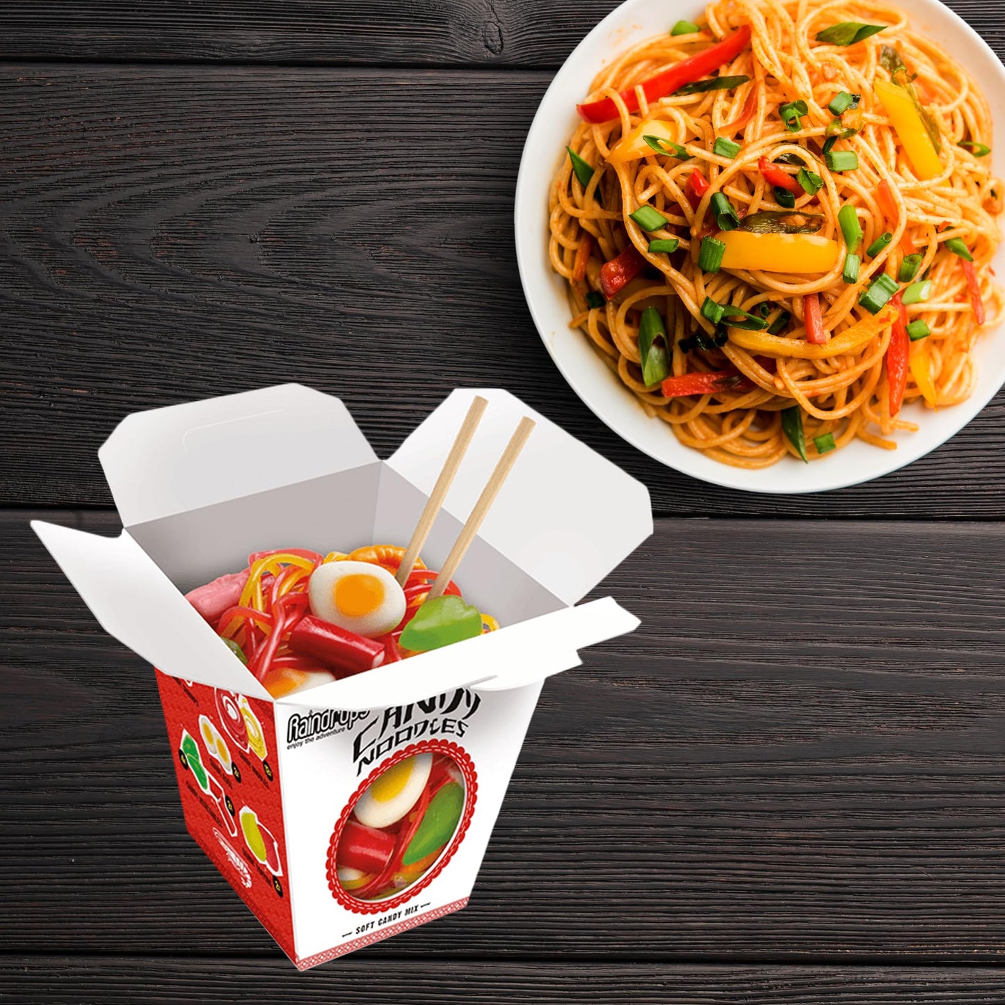 Raindrops Gummy Candy Noodles Takeout Box - Japanese Snacks, Chinese Snacks - Candy Variety Pack - Fun And Unique Candy Gifts (1