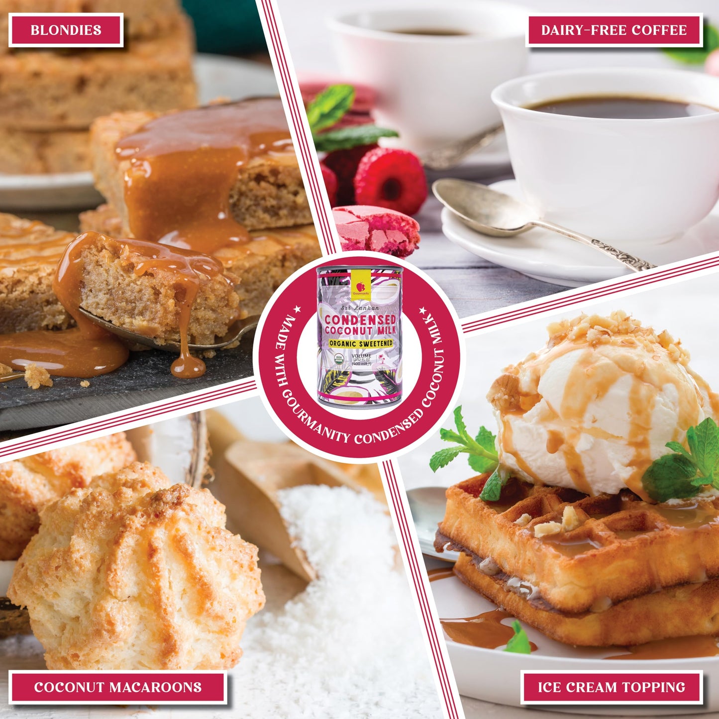 Gourmanity Organic Sweetened Condensed Coconut Milk, Vegan and Dairy Free Condensed Milk Substitute, Halal, Kosher, Made in Sri