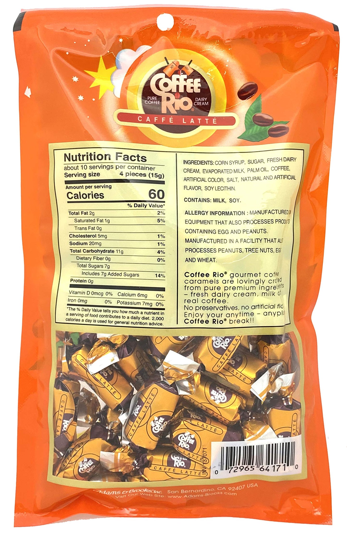Adams  Brooks Coffee Rio Coffee Candy Pack Of 3 - Coffee Caramels 55 Ounces - Made With Real Coffee And Cream, Kosher Candy (Caf