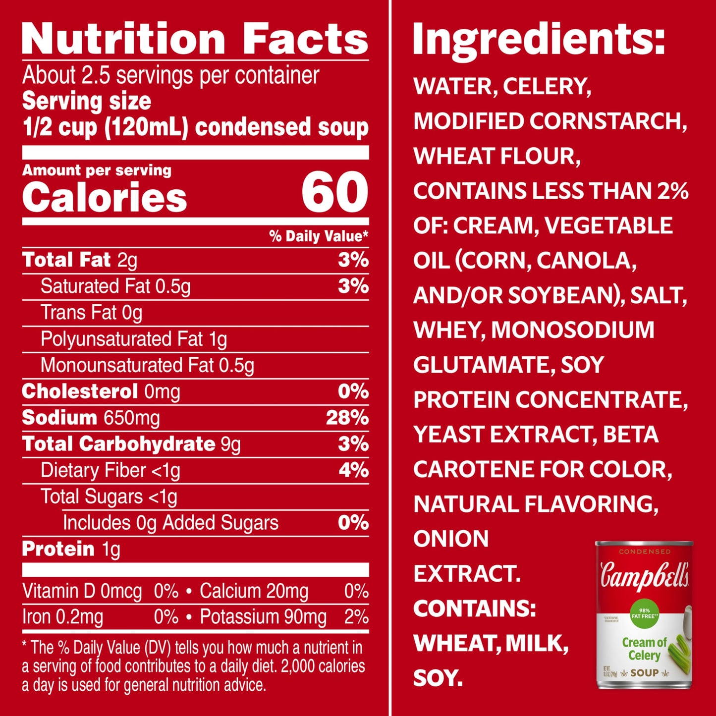 Campbell'S Condensed 98% Fat Free Cream Of Celery Soup, 10.5 Oz Can (12 Pack)