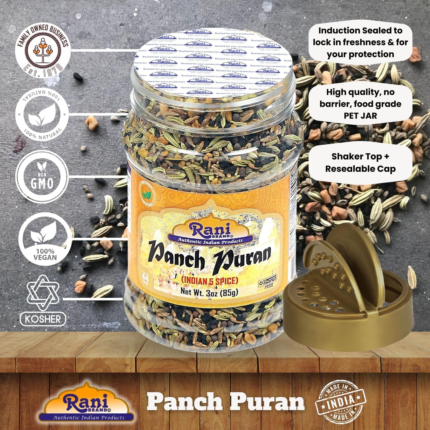 Rani Brand Panch Puran Spice Blend, All Natural, Vegan, Gluten Friendly, 3oz PET Jar