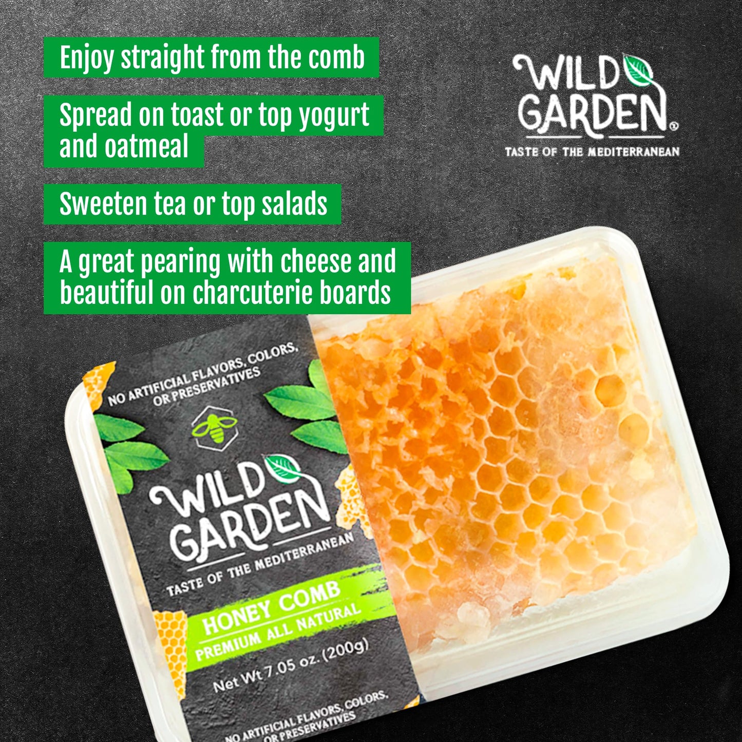Wild Garden Raw Gourmet Honeycomb, 100% Pure, All-Natural, 7.05 oz, Gold