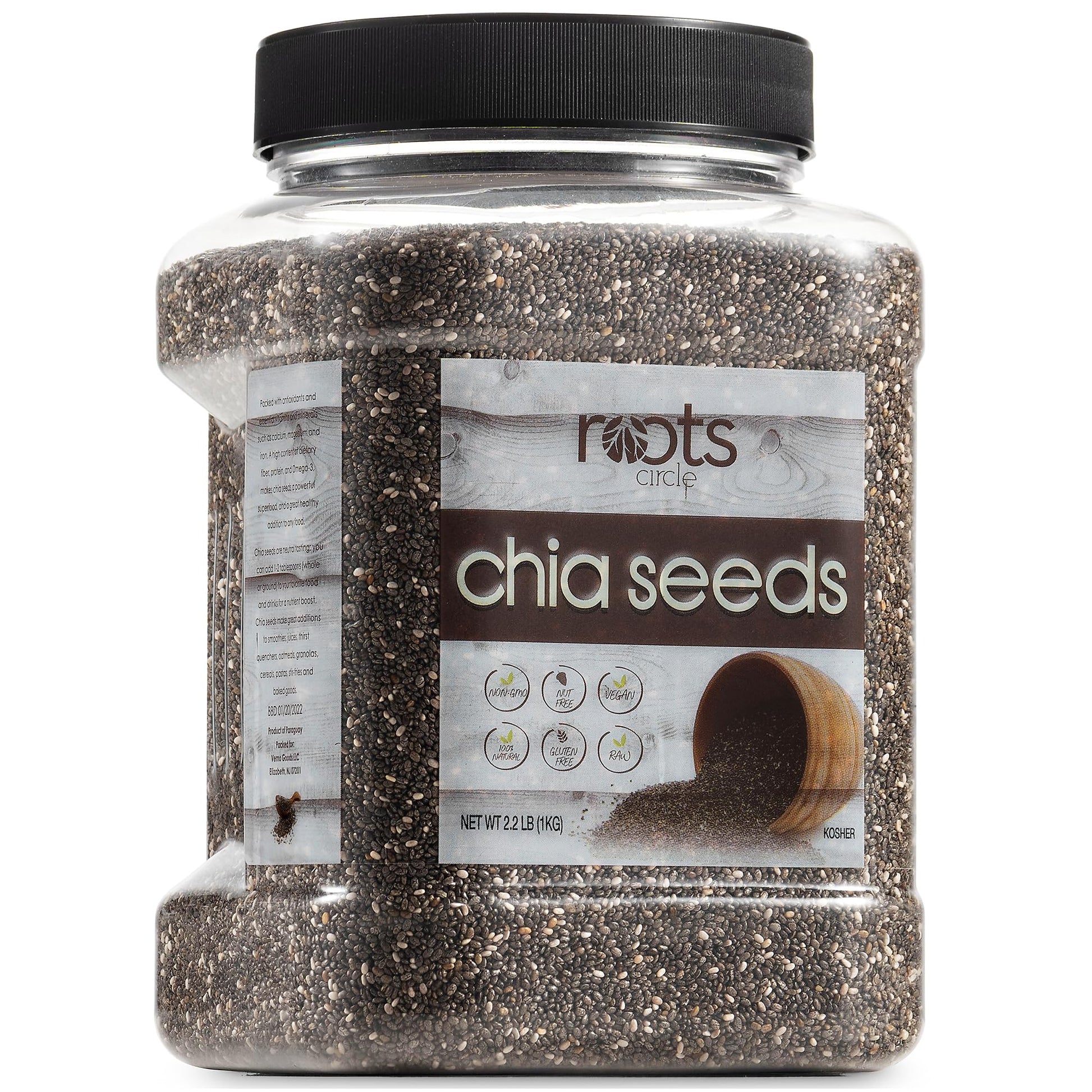 Roots Circle Non-GMO Chia Seeds | 1.3 Pound (Pack of 1) Raw Superfood, Vegan, Kosher, Nut & Gluten Free, Keto & Paleo Friendly |