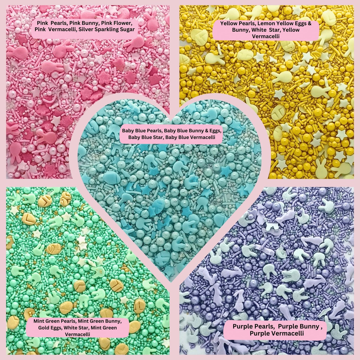 Confect Easter Sprinkles Edible | Assorted Pack Of 5 Parrot Green, Pink, Sky Blue And Yellow Pearls & Stars I Cookies, Desserts