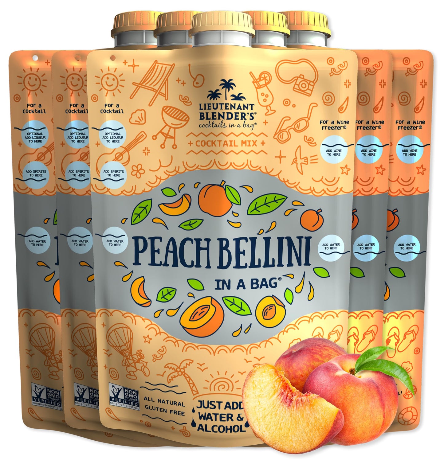 Lt. Blender Peach Bellini Wine Freezer Mix - All Natural Drink Mix - Pack of 5