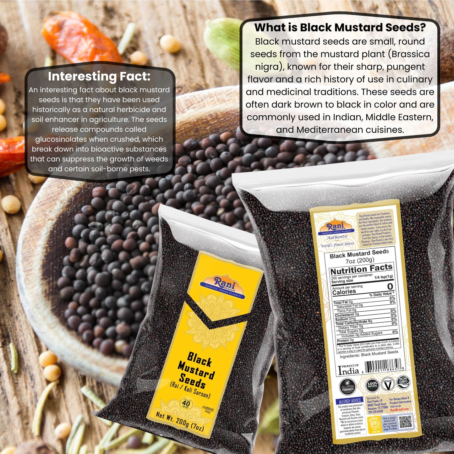 Rani Black Mustard Seeds Whole Spice (Kali Rai) 7Oz (200G) ~ All Natural | Gluten Friendly | Non-Gmo | Vegan | Indian Origin