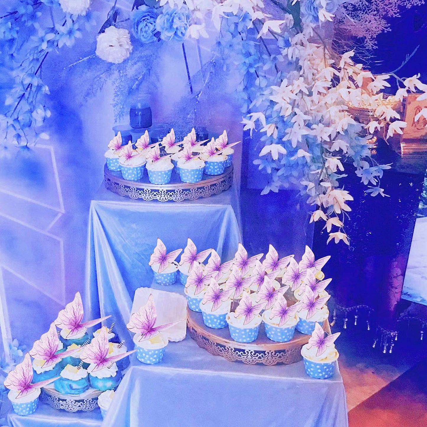 Cyodoos 30Pcs Purple Mixed Size Lively 3D Waterproof Butterfly Cupcake Topper For Girls Women'S Happy Birthday Wedding Party Cak