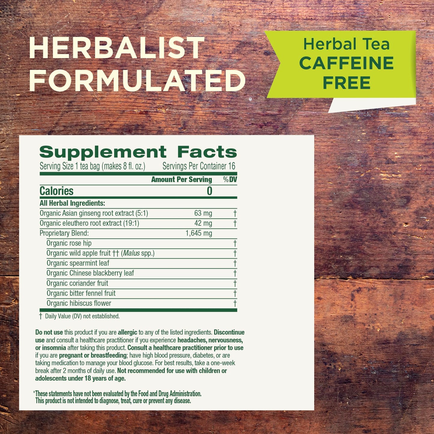 Traditional Medicinals Tea, Organic Stress Ease Focus, with Adaptogens, Everyday Balanced Energy, Ginseng Wild Apple Mint, 96 Te