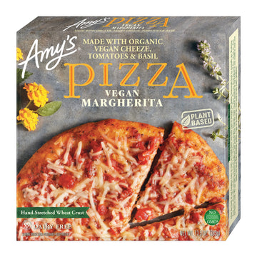 Amys Frozen Pizza, Vegan Margherita Pizza, Made With Organic Vegan Cheese, Tomatoes and Basil, Frozen Meals, 13.5 Oz