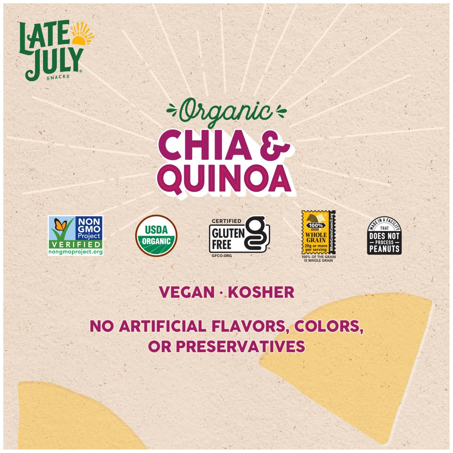 Late July Snacks Thin and Crispy Organic Tortilla Chips with Chia and Quinoa, 10.1 oz Bag