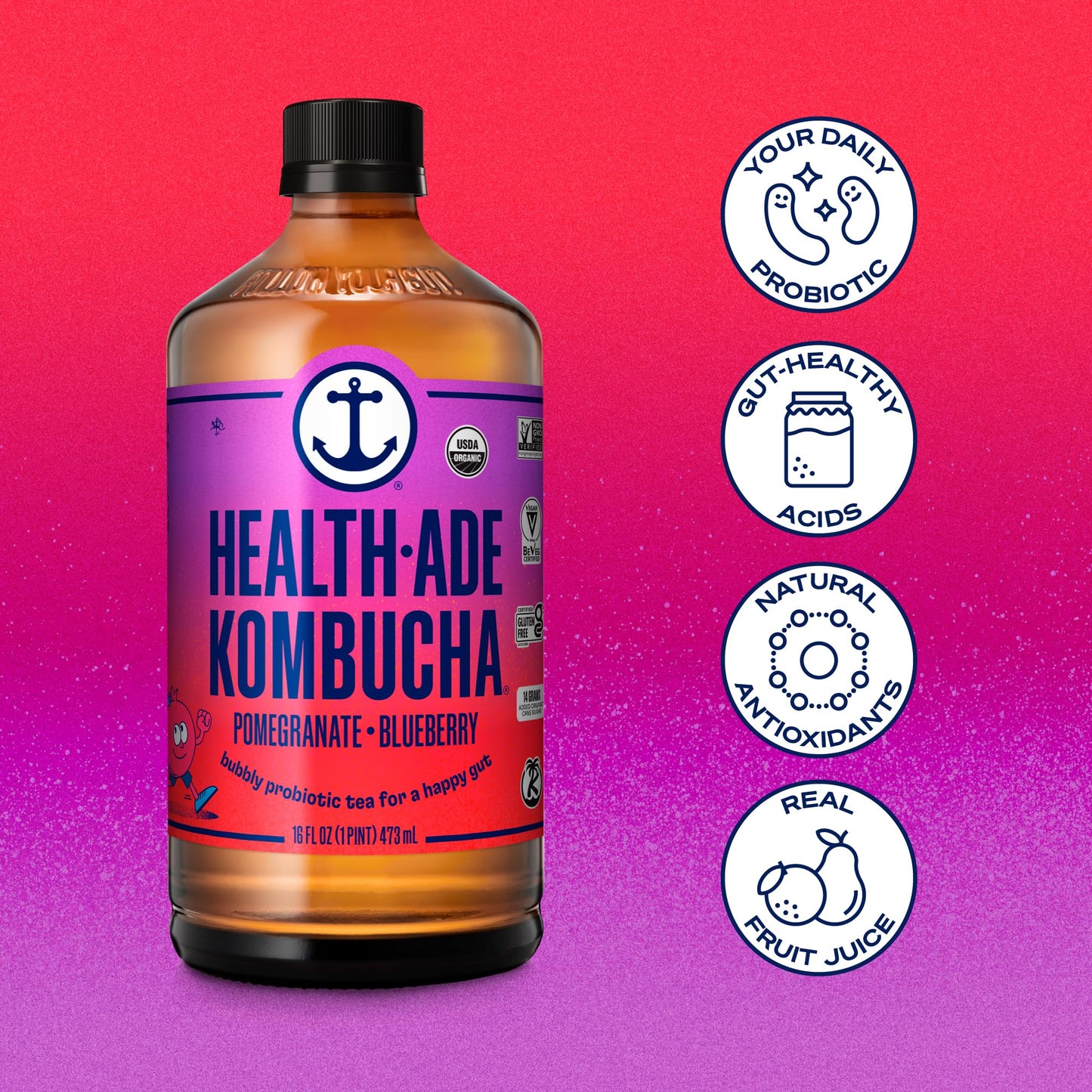 Health-Ade Kombucha Tea Organic Drink, Fermented Tea With Living Probiotics, Detoxifying Acids, Supports Gut Health, Non-Gmo, Ve