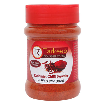Tarkeeb Kashmiri Chili Powder (Deggi Mirch, Low Heat) 3.52 oz (100g) Shaker Top PET Jar | Authentic Indian Spice | All Natural |