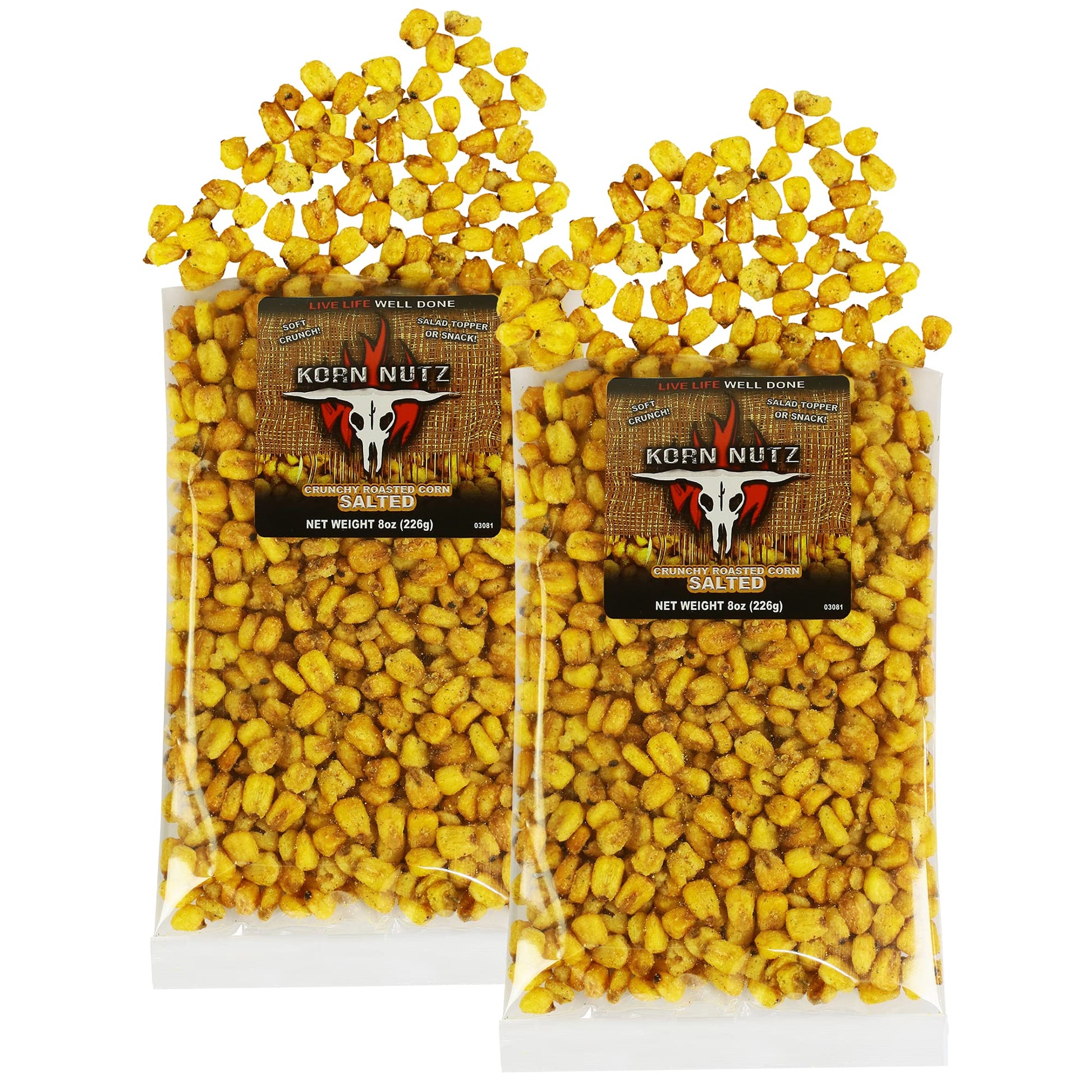 Runnin’ Wild Foods Salted Crunchy Corn Kernels - 1 Pound (Pack of 2 Bags, 8oz Each) - Korn Nutz