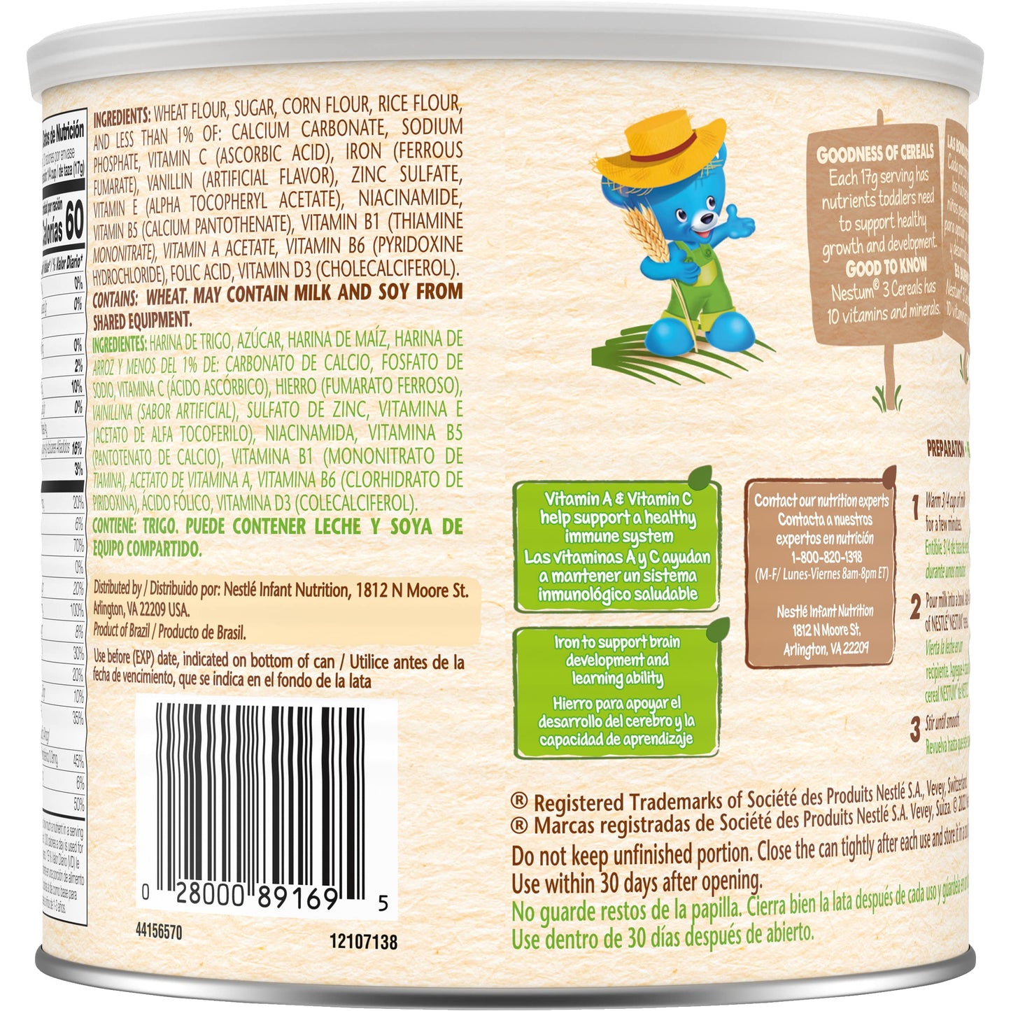 Nestle Nestum Junior Cereal, 3 Cereals - Wheat, Corn & Rice, Made For Toddlers 12 Months, 14.1 Oz Canister (Pack Of 3)