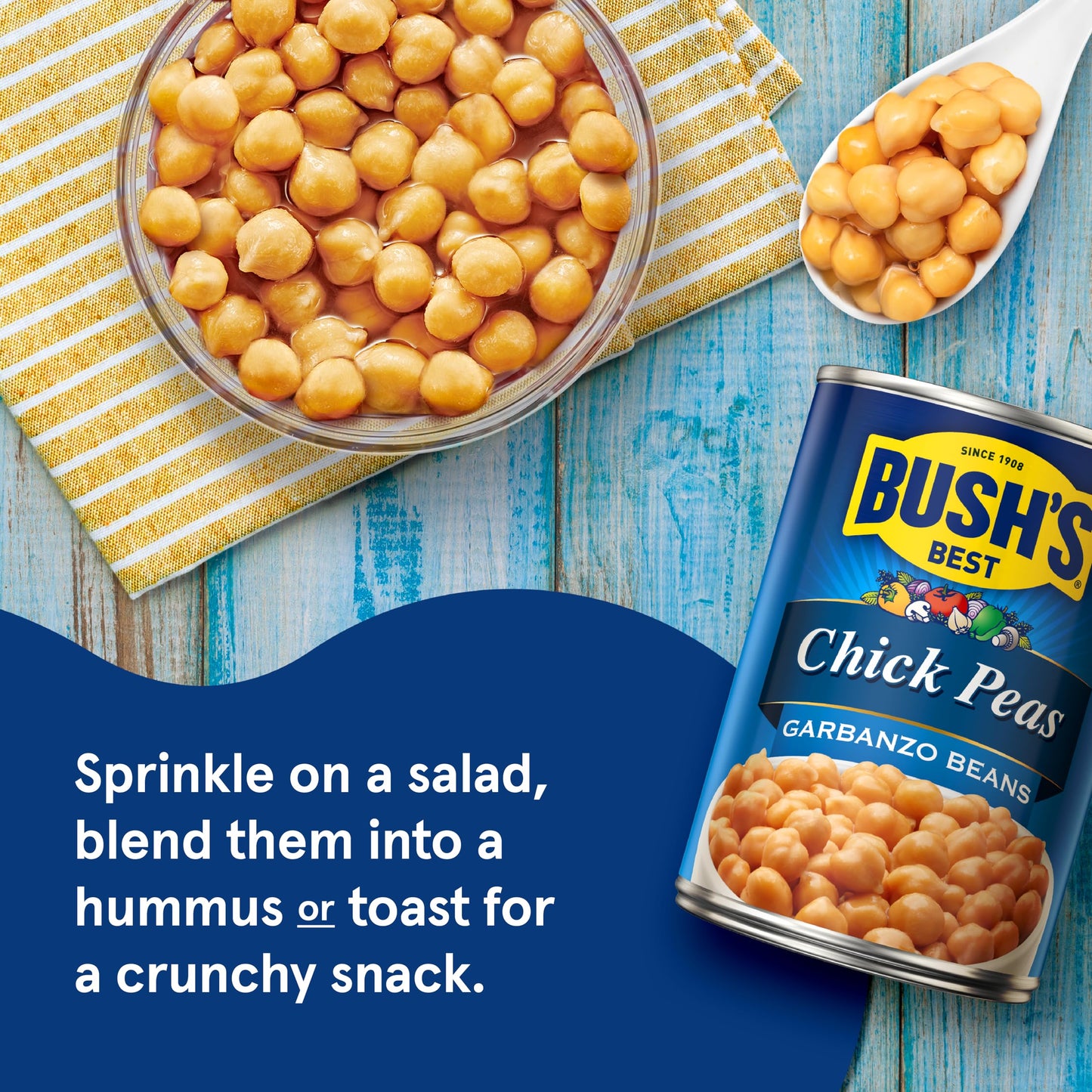 BUSH S BEST 16 oz Canned Garbanzo Beans (Chickpeas), Source of Plant Based Protein and Fiber, Vegetarian, Low Fat, Gluten Free,