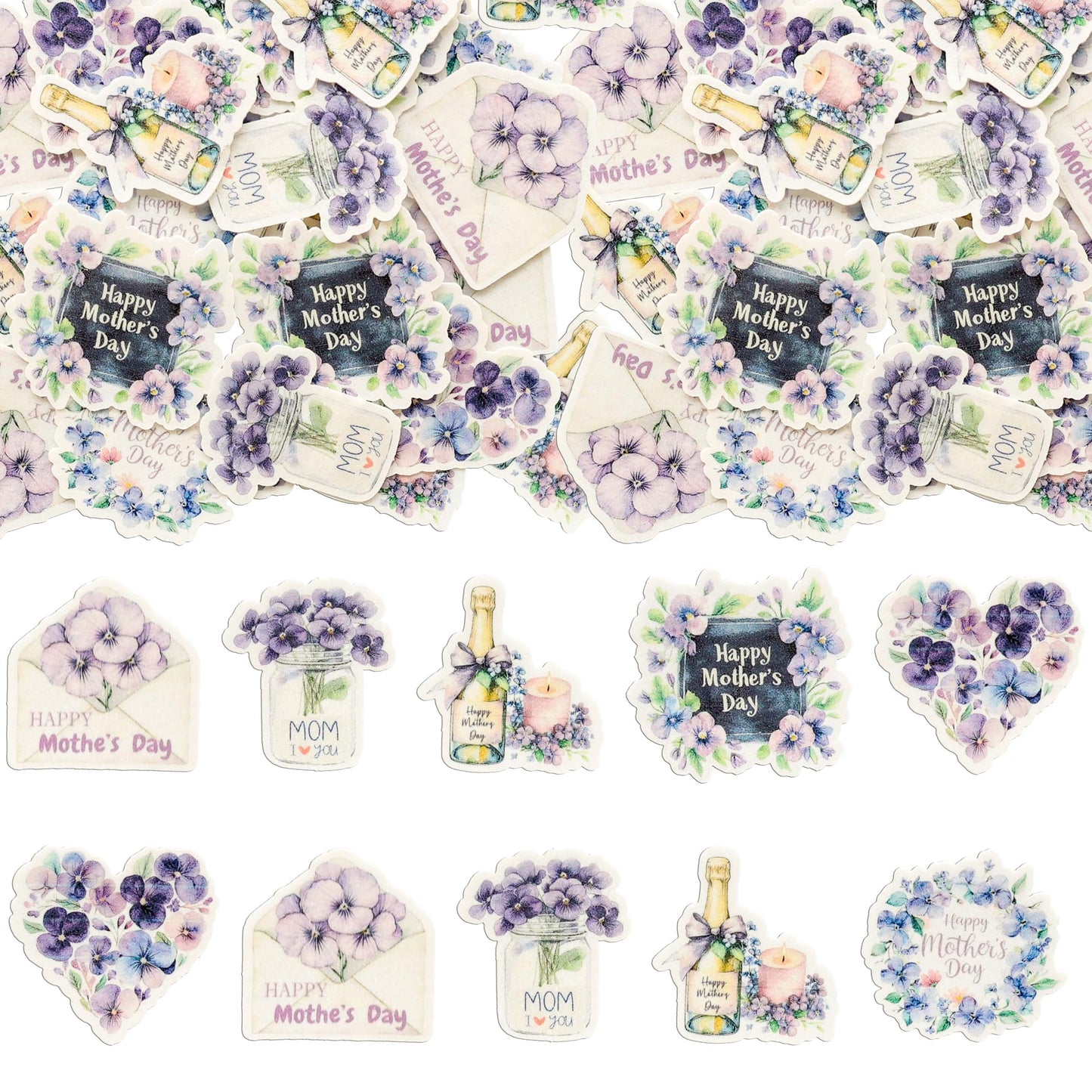Ephlyn 54Pcs Edible Happy Mother'S Day Cupcake Toppers Heart Love Mom Cake Drink Topper Picks Flowers Cake Decoration For Mom'S