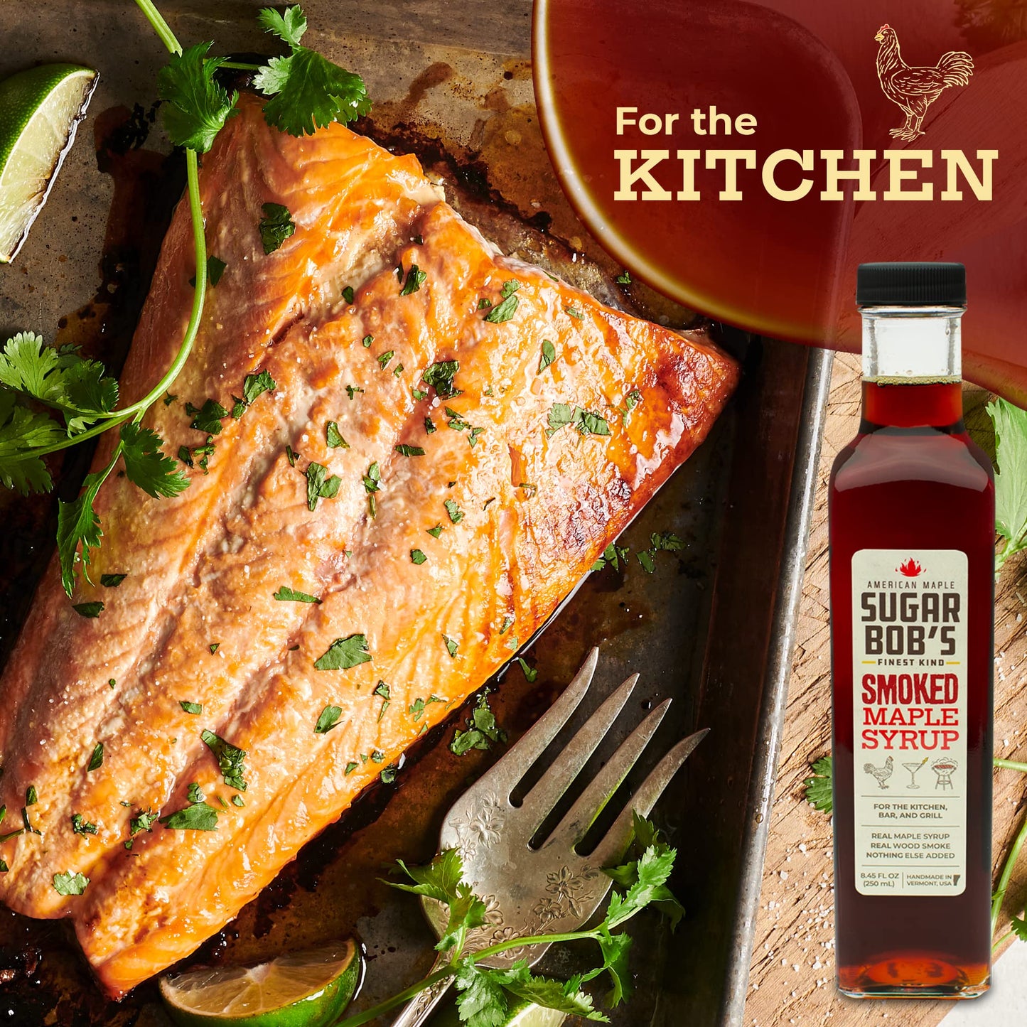 Sugar Bobs Finest Kind Smoked Maple Syrup, Real Maple Syrup, 8.45 fl oz, Brown, Made in Vermont for Bar, Kitchen, and Grill