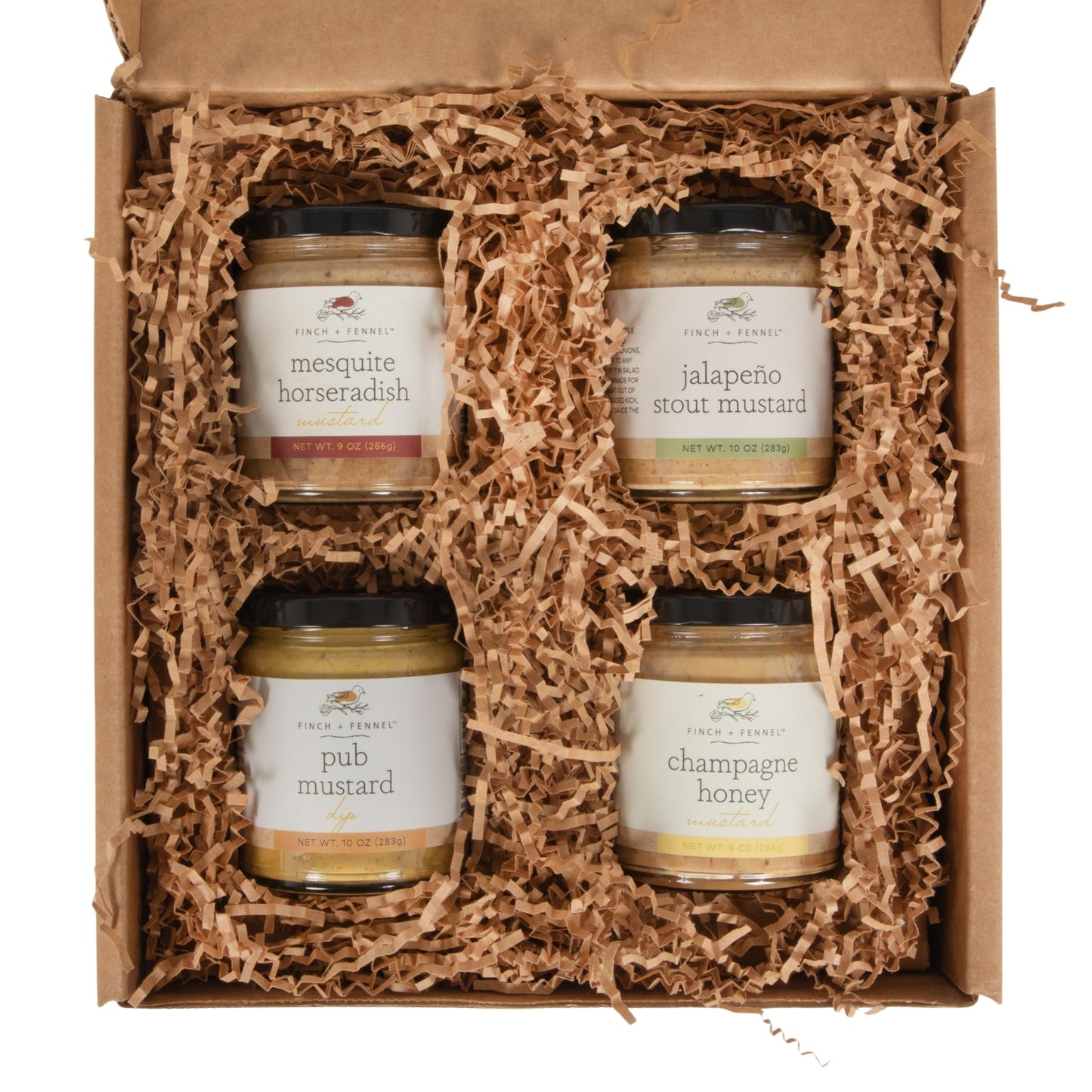 Finch + Fennel Mustard Sampler Pack Gift Box - 4 Pieces - Brown