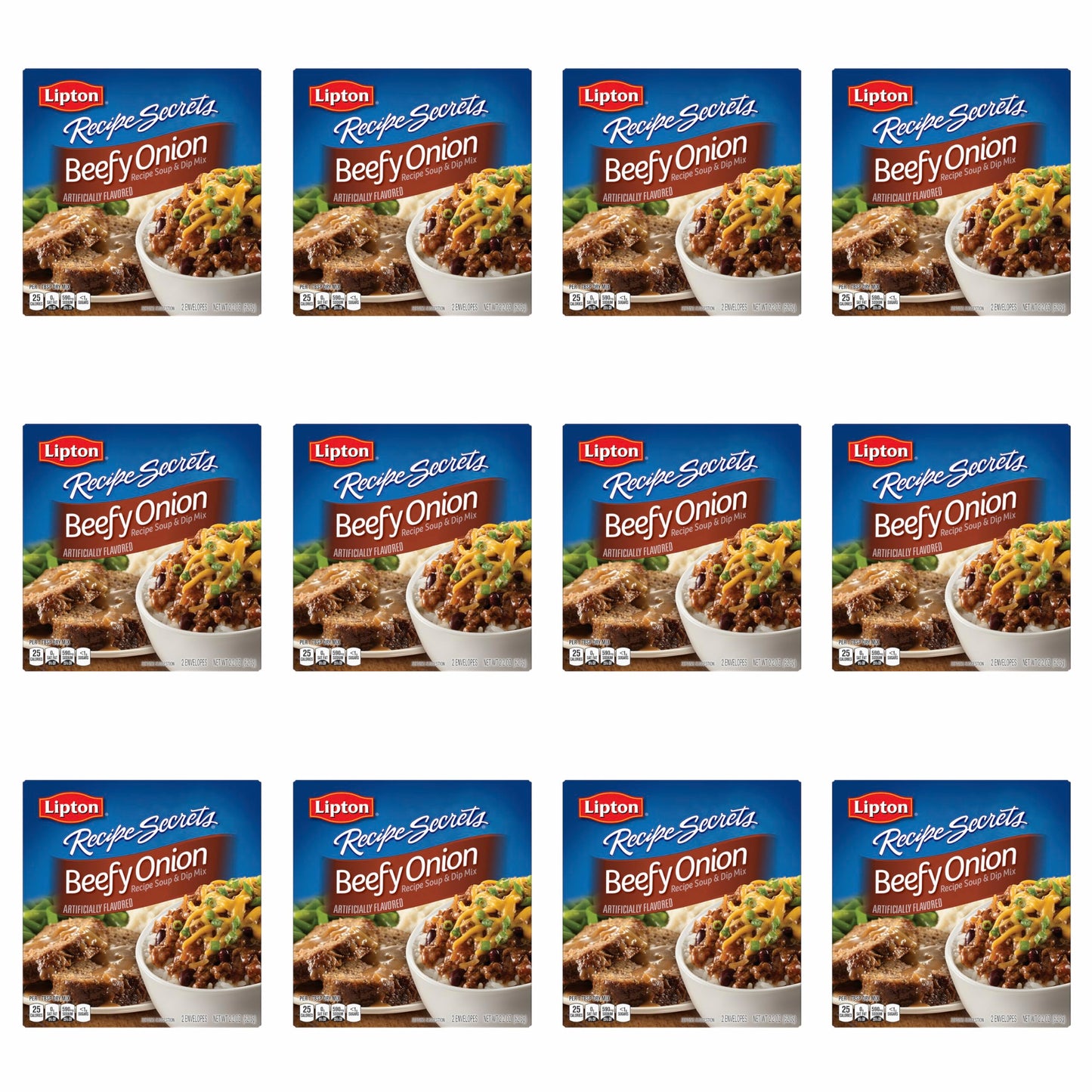 SOUP SECRETS Lipton Recipe Soup and Dip Mix, Beefy Onion, 2.2 oz, Pack of 12