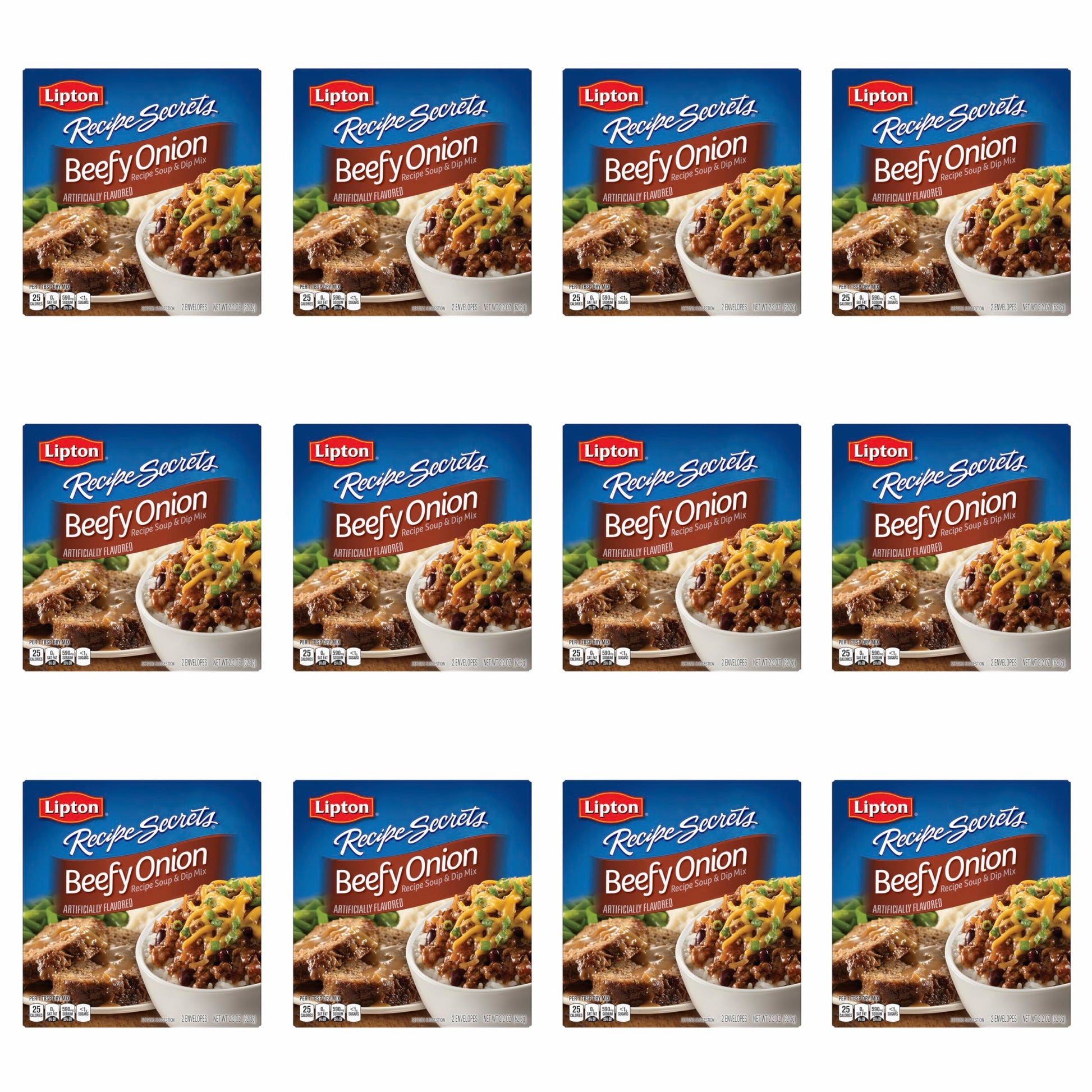 SOUP SECRETS Lipton Recipe Soup and Dip Mix, Beefy Onion, 2.2 oz, Pack of 12