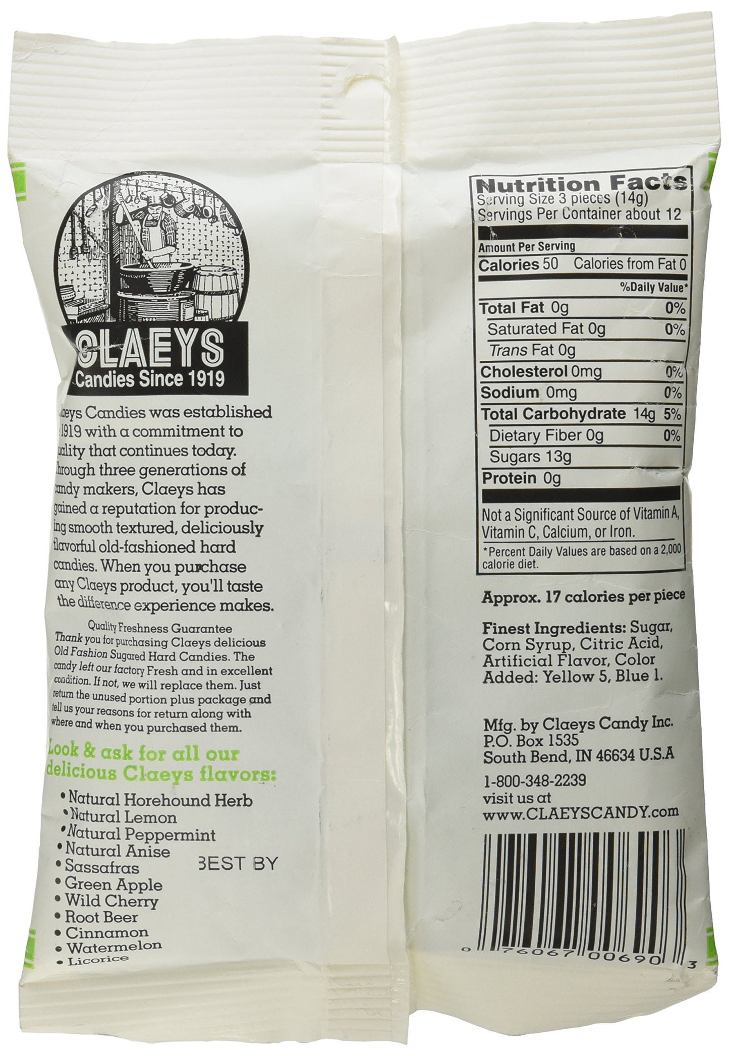 Claey'S, Old Fashioned Hard Candy Green Apple, 6 Ounce Bag