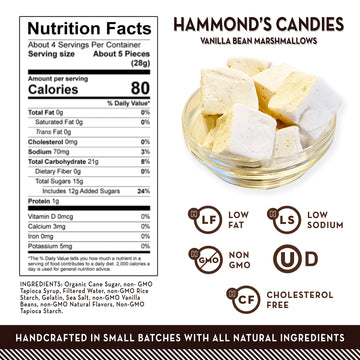 Hammonds Candies Gourmet Marshmallows - Vanilla Bean | Great For Snacking, Hot Chocolate, Smores, Baking | Gluten-Free, Kosher,
