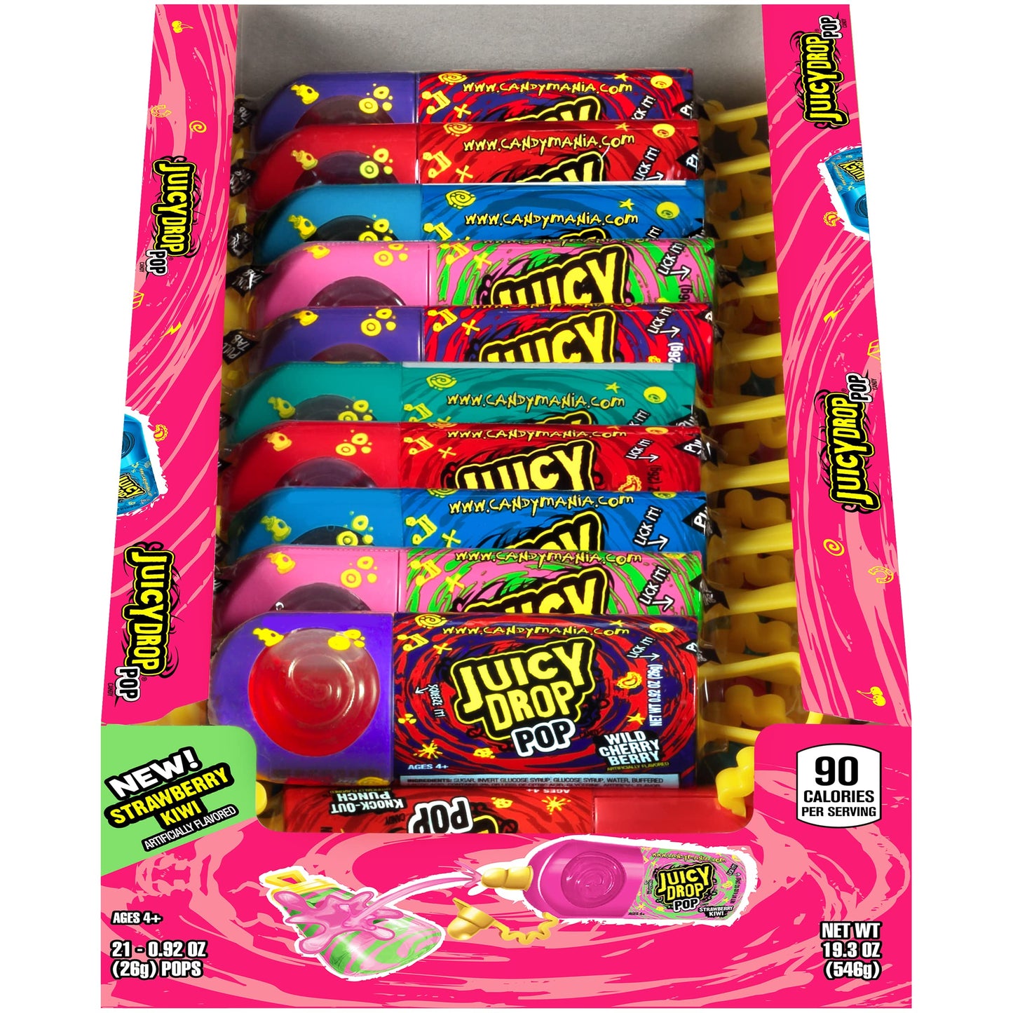 Juicy Drop Pop Variety Pack, Assorted Flavors Sweet Lollipops with Sour Liquid Candy, 0.92 Oz, 21 Count