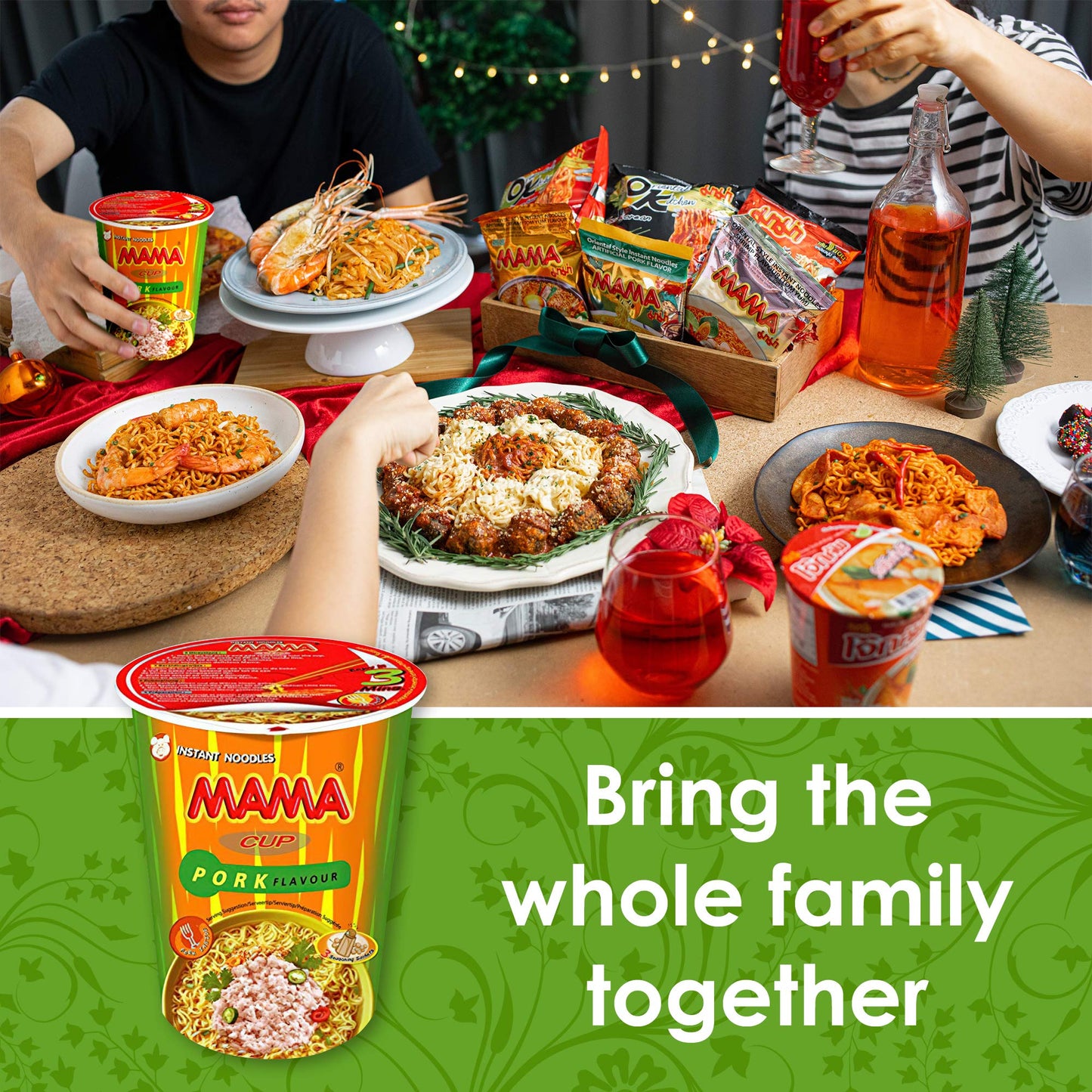 MAMA Noodles PORK Instant Cup of Noodles with Delicious Thai Flavors, Hot And Spicy Noodles with Pork Soup Base, No Trans Fat wi