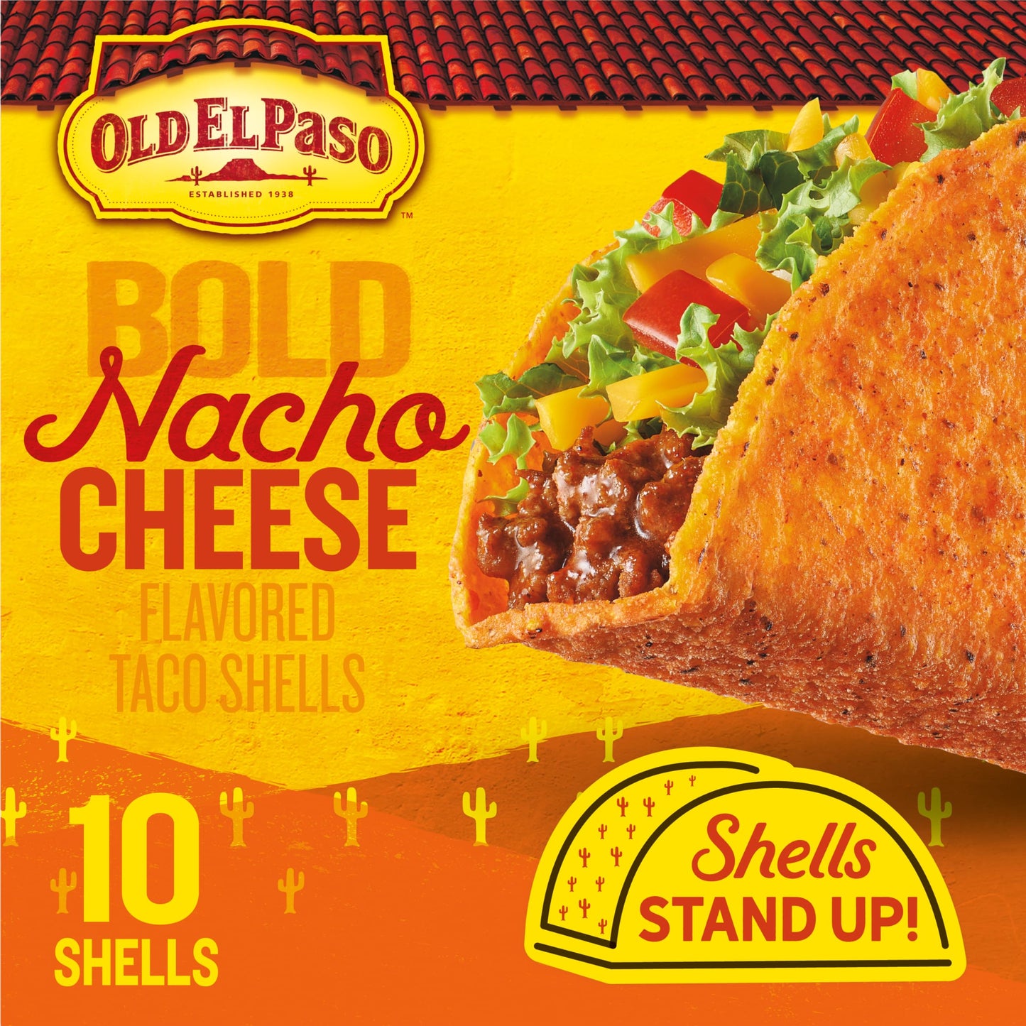 Old El Paso Stand N Stuff Bold Nacho Cheese Flavored Taco Shells, 10-count