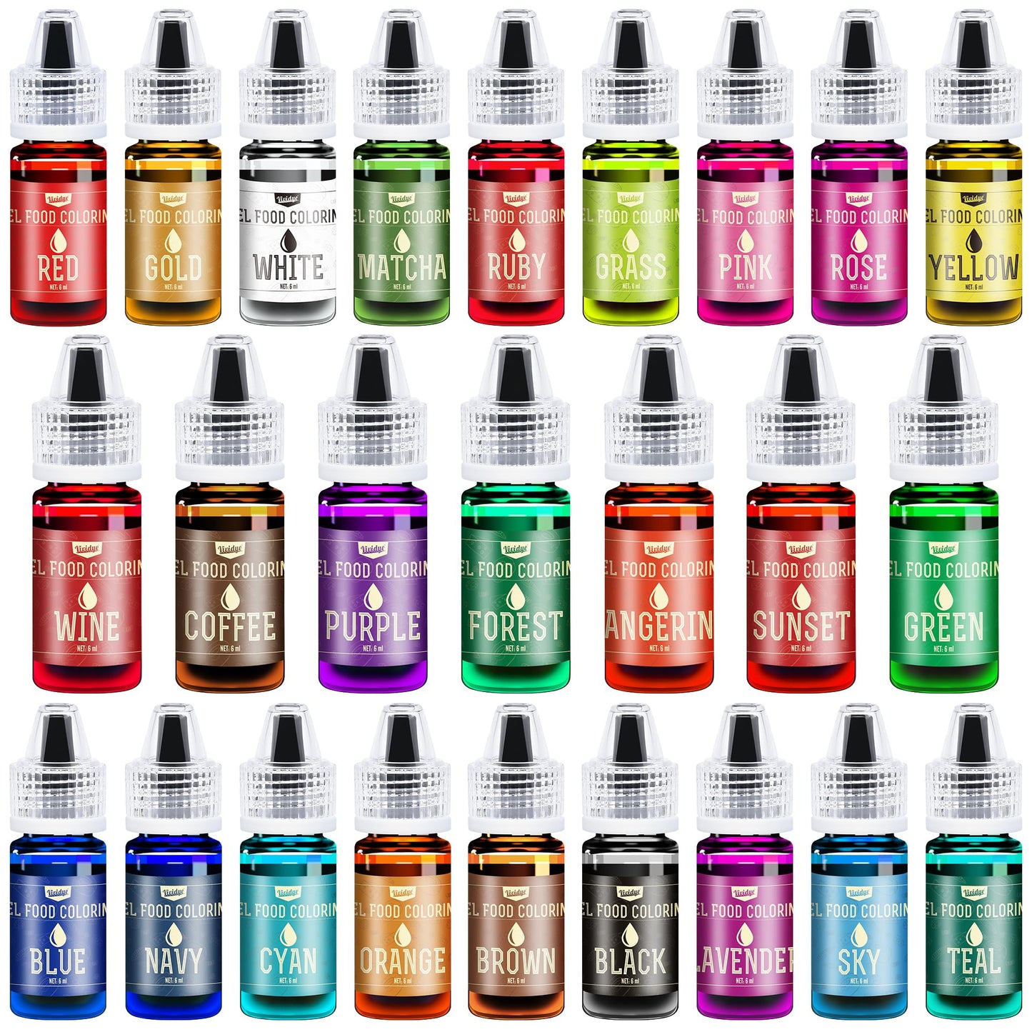 Vividye Gel Food Coloring Set - 26 Vivid Colors for Baking and Crafts - 0.25 Fl Oz Bottles