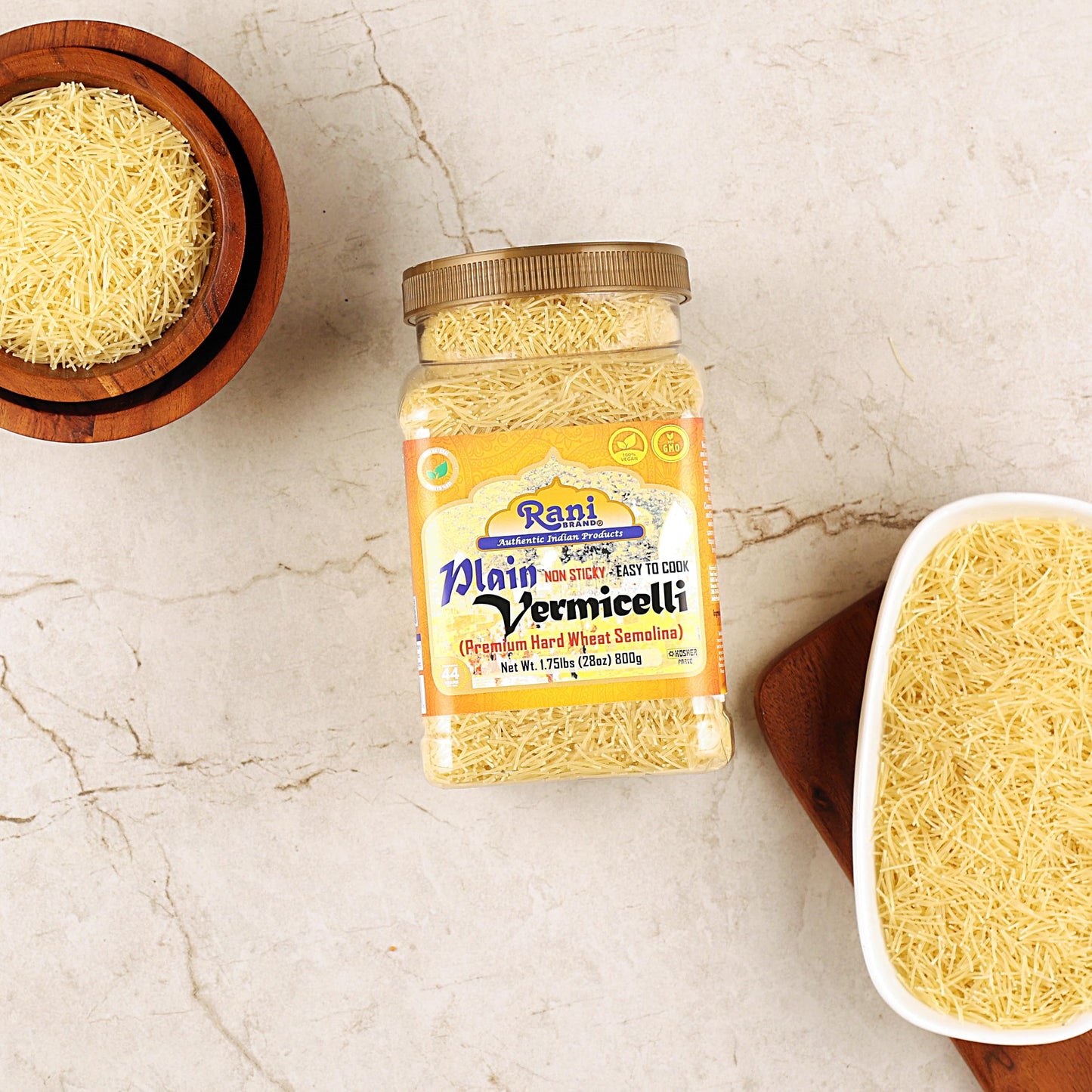Rani Plain Vermicelli (Wheat Noodles) 28Oz (1.75Lbs) 800G Pet Jar ~ All Natural | Vegan | Non-Gmo | Kosher | Indian Origin