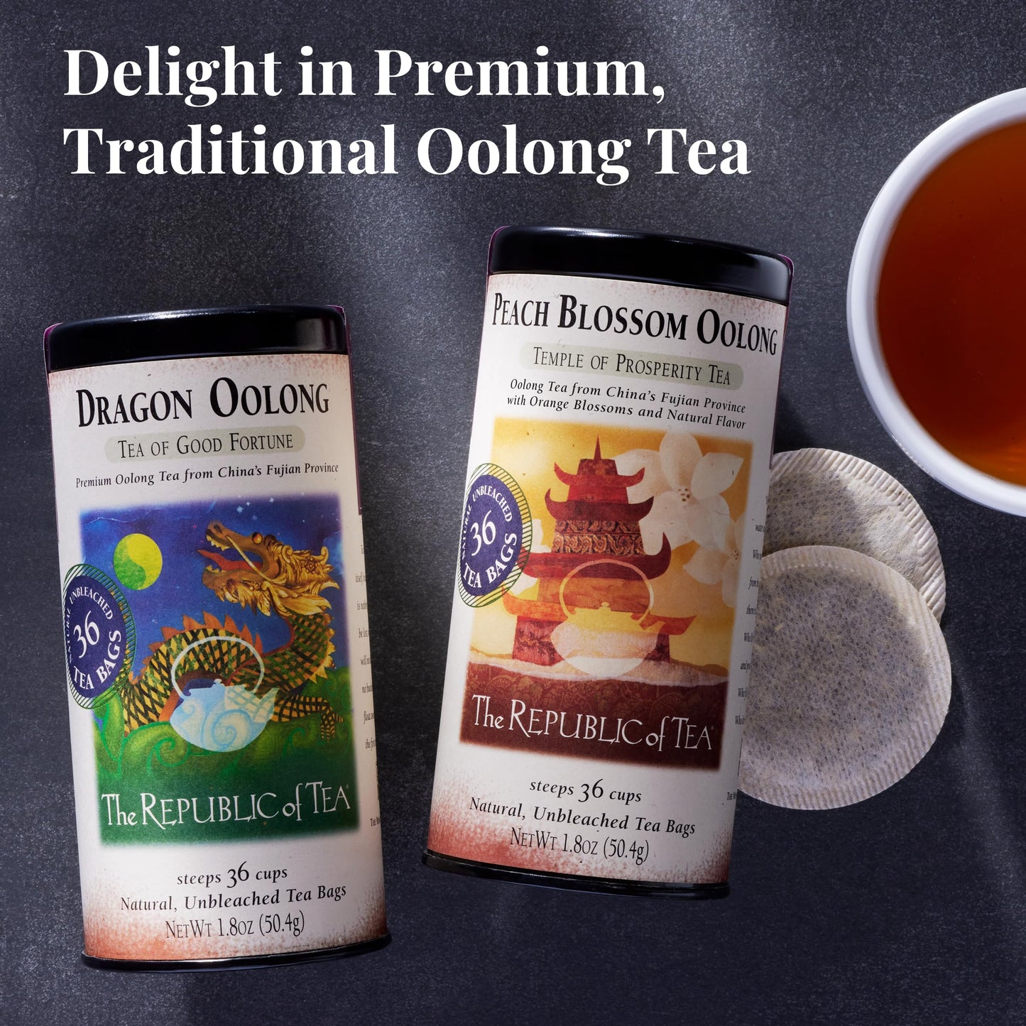 The Republic of Tea - Dragon Oolong Tea Tin, 36 Tea Bags, Naturally Caffeinated