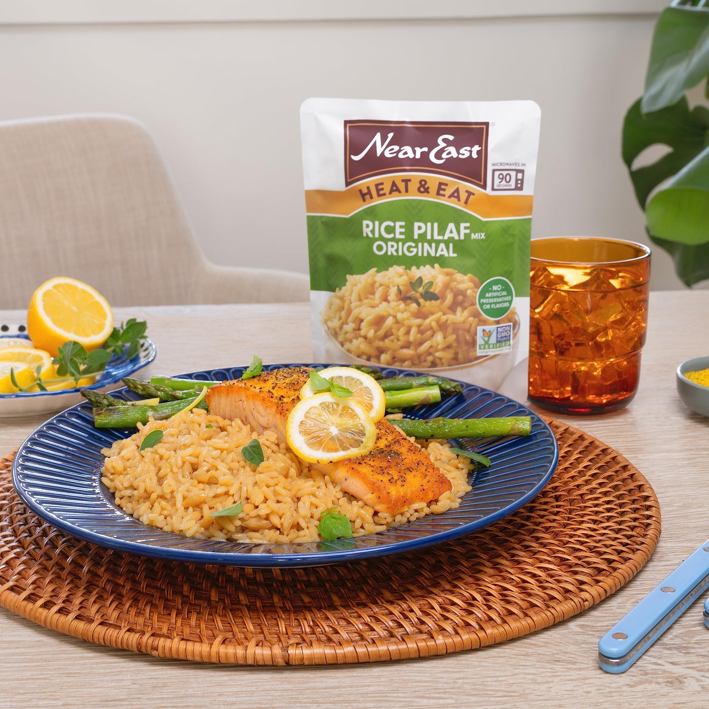 Near East Heat & Eat Rice  Quick Cook Rice  Microwave Rice  Rice Pilaf  Original  8.8oz Pouches (8 Pack)