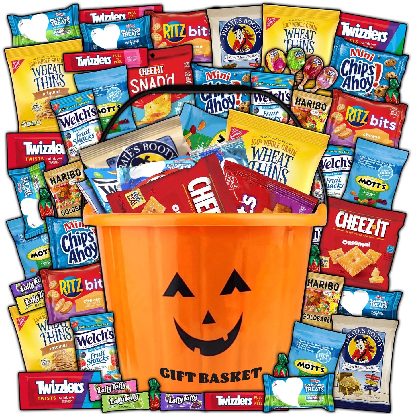 Halloween Basket Gift Care Package - 45 Count Snack Bucket Filled with Assorted Candy  Chocolates &  for Trick-or-Treat  Classroom Parties  Office Events & Family Fun