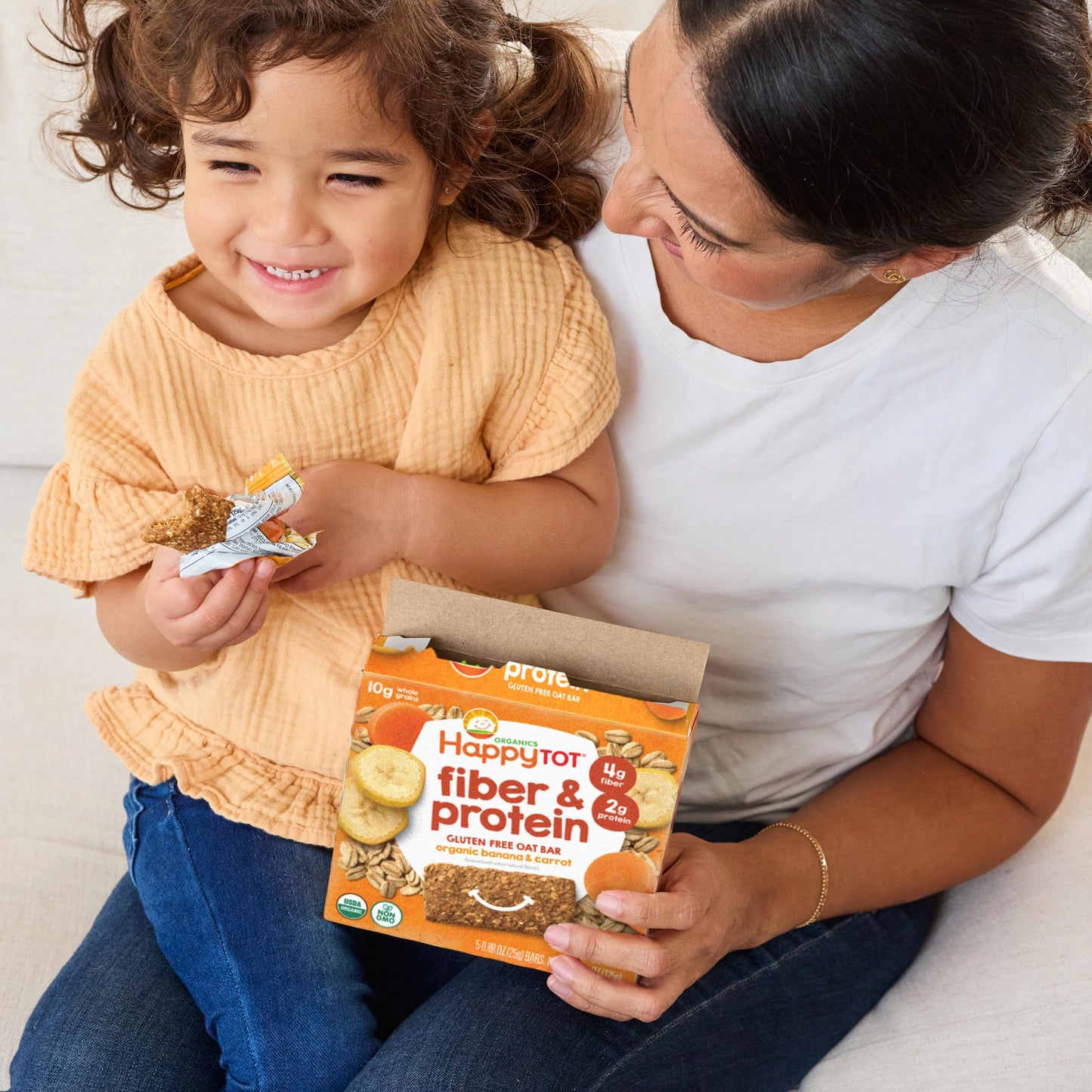 HAPPYTOT Organics Fiber & Protein Soft-Baked Oat Bars Toddler Snack Apple & Spinach, 0.88 Ounce Bars, 5 Count Box (Pack of 6)