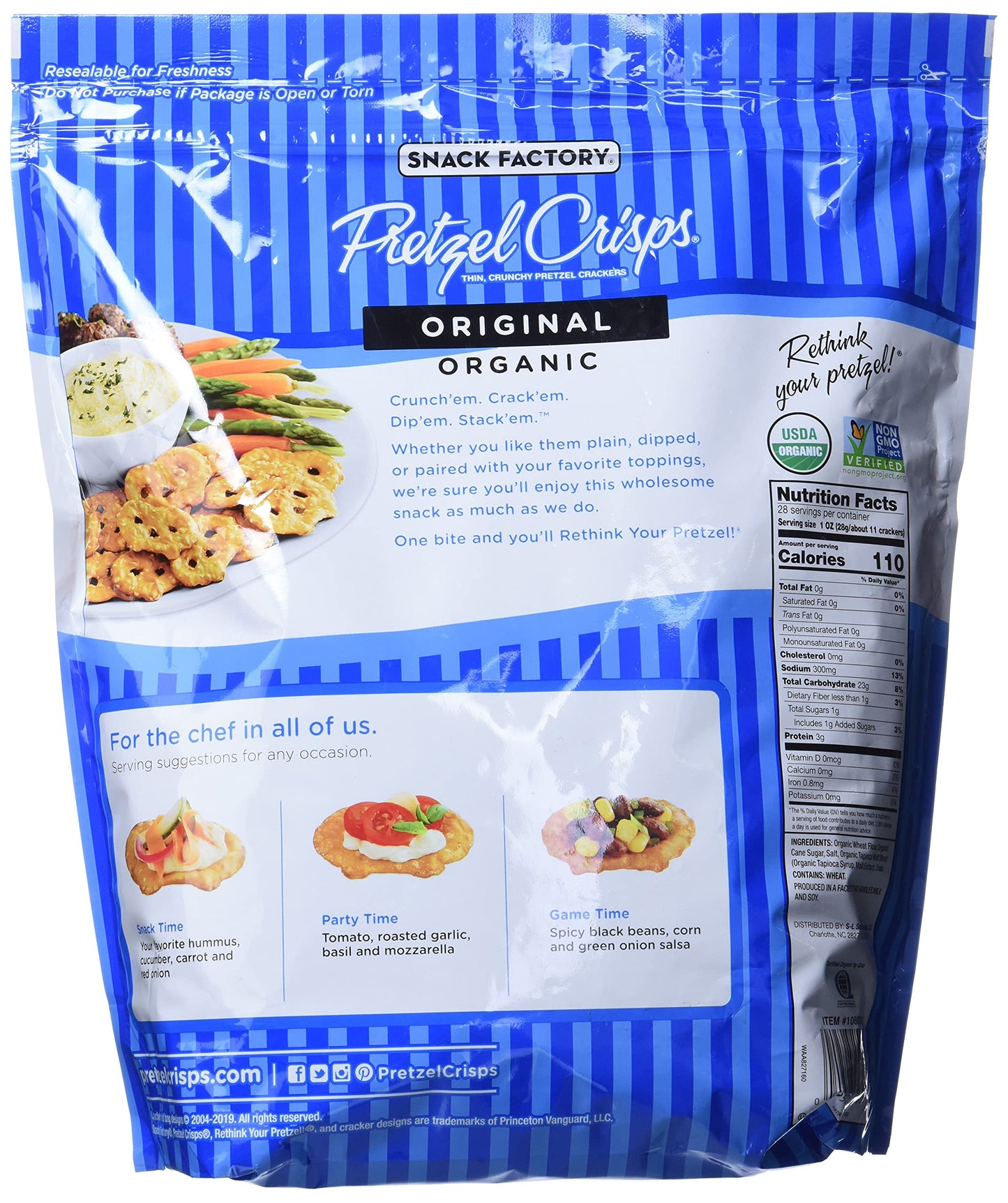 Snack Factory Pretzel Crisps, Original, Organic, 28 oz Bag
