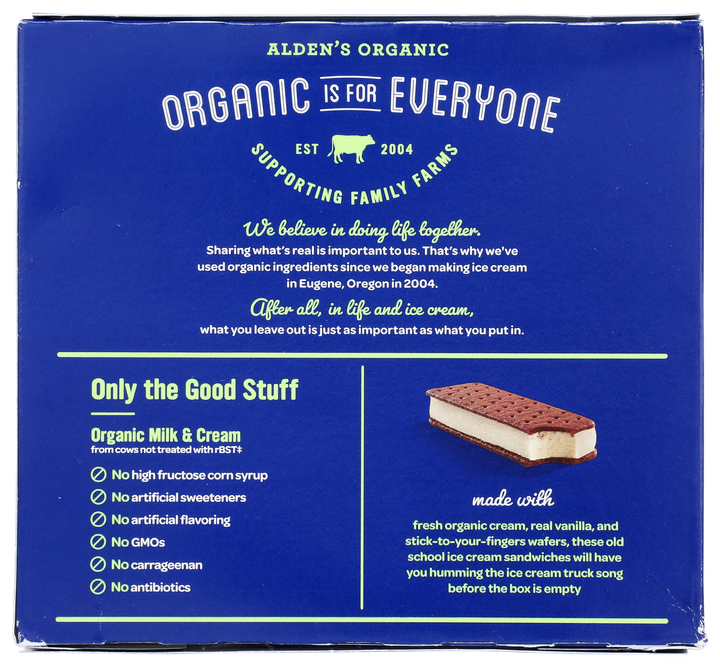 Aldens, Ice Cream Sandwich Vanilla Organic 6 Count, 21.9 Fl Oz